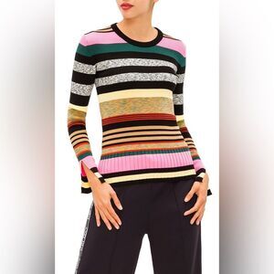 Kenzo Paris Multicolor Striped Ribbed Knit Sweater XS Slim Fit Long Sleeve